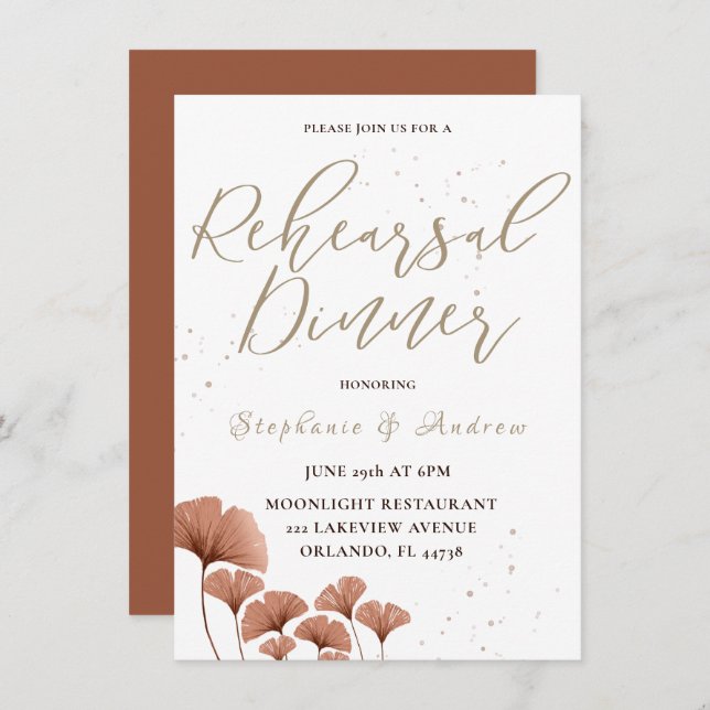 Rehearsal Dinner Terracotta Calligraphy Wedding  Invitation (Front/Back)