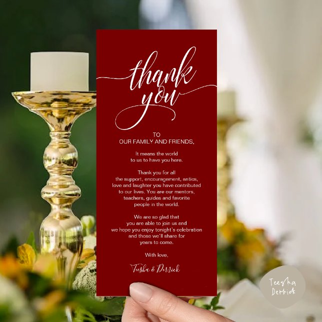 Rehearsal Dinner Thank you Place Setting Card (Rehearsal Dinner Thank you Modern Classy Place Setting Card Burgundy Wine Red)