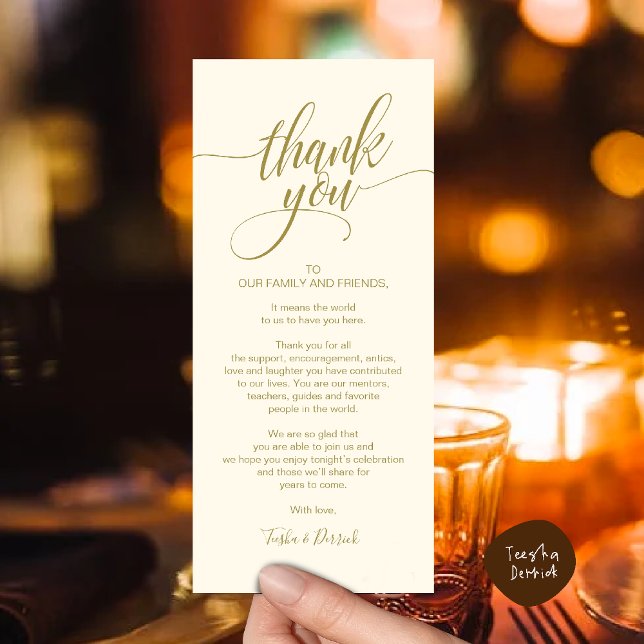 Rehearsal Dinner Thank you Place Setting Card (Rehearsal Dinner Thank you Modern Classy Place Setting Card Yellow Gold)