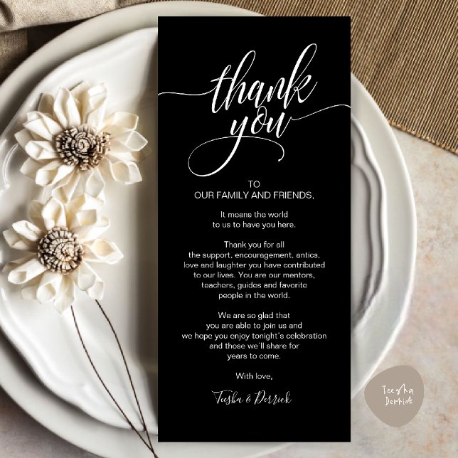 Rehearsal Dinner Thank you Place Setting Card (Rehearsal Dinner Thank you Place Setting Card in Black White)