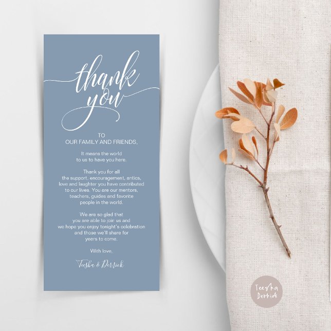 Rehearsal Dinner Thank you Place Setting Card (Rehearsal Dinner Wedding Brunch Celebration, Place Setting Thank You Card, in Dusty Blue)