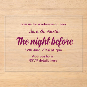Rehearsal dinner the night before simple minimal m acrylic invitations