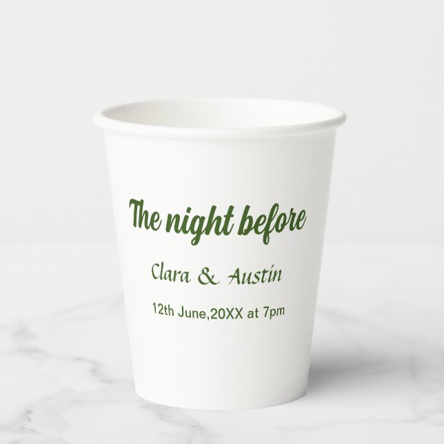 Rehearsal dinner the night before simple minimal m paper cups (Front)
