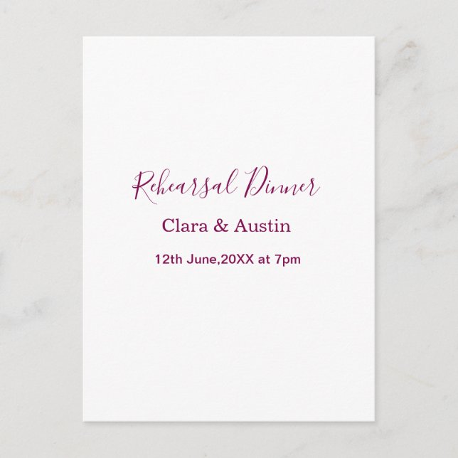 Rehearsal dinner the night before simple minimal m postcard (Front)