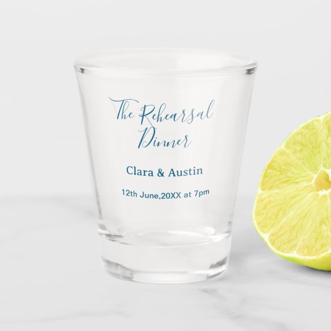 Rehearsal dinner the night before simple minimal m shot glass (Front)