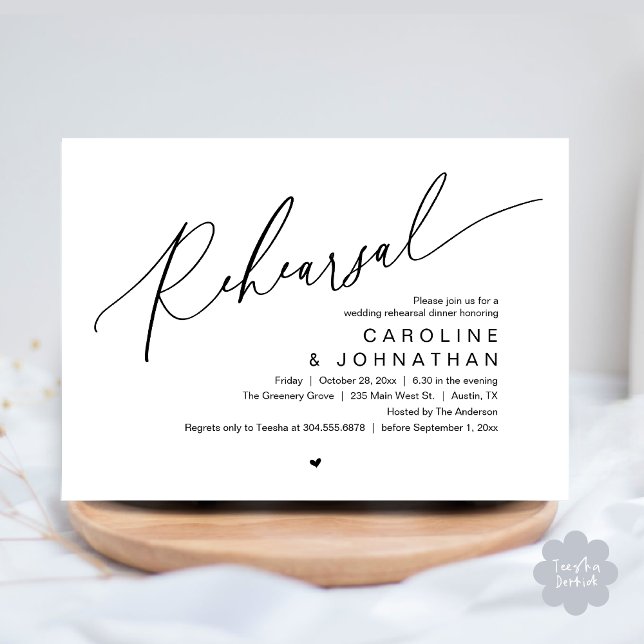 Rehearsal Dinner,The Night Before Wedding Party Invitation (Romantic Rehearsal Dinner The Night Before Wedding Dinner Party Invitation Card PDF Black White)