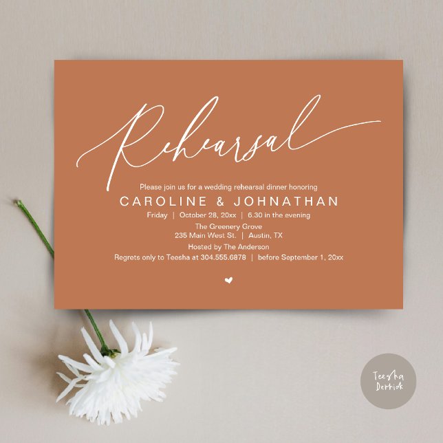 Rehearsal Dinner The Night Before Wedding Party Invitation (Romantic Rehearsal Dinner The Night Before Wedding Dinner Party Invitation Card PDF Copper Brown)
