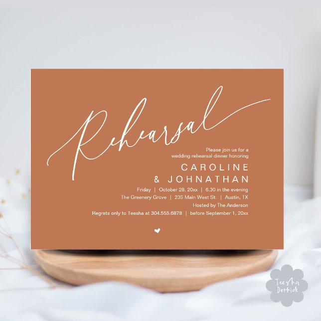 Rehearsal Dinner,The Night Before Wedding Party Invitation (Romantic Rehearsal Dinner The Night Before Wedding Dinner Party Invitation Card PDF Copper Brown)