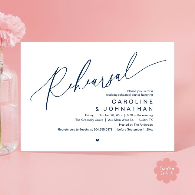 Rehearsal Dinner,The Night Before Wedding Party Invitation (Romantic Rehearsal Dinner The Night Before Wedding Dinner Party Invitation Card PDF Navy Blue)