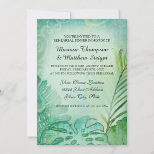 Rehearsal Dinner Tropical Philodendron Leaf Palm Invitation