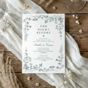 Rehearsal Dinner Vintage Emerald Green Floral Invitation