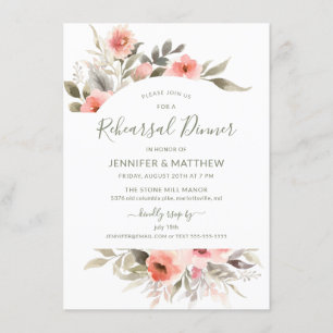 Rehearsal Dinner Watercolor Blush Rose Wreath Invitation