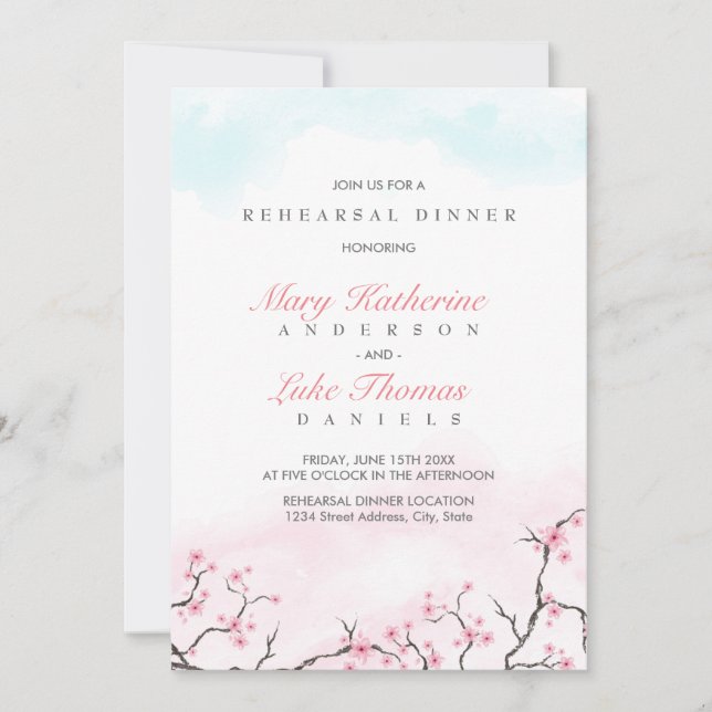 Rehearsal Dinner | Watercolor Cherry Blossoms Invitation (Front)