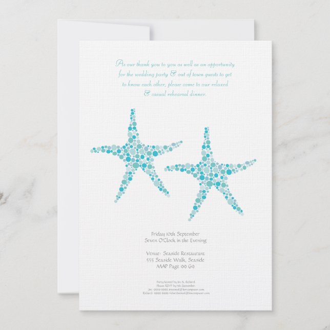 Rehearsal Dinner Wedding Aqua Turquoise Starfish Invitation (Front)