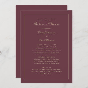 Rehearsal Dinner Wedding Elegant Burgundy Gold Invitation
