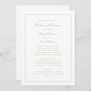 Rehearsal Dinner Wedding Elegant Script Gold White Invitation