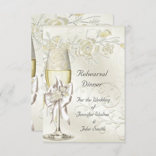 Rehearsal Dinner Wedding Gold Cream Pearl Floral Invitation (Front/Back)