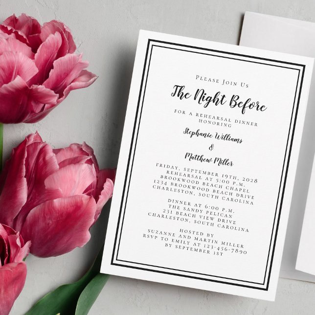 Rehearsal Dinner Wedding Night Before Black White Invitation (Creator Uploaded)