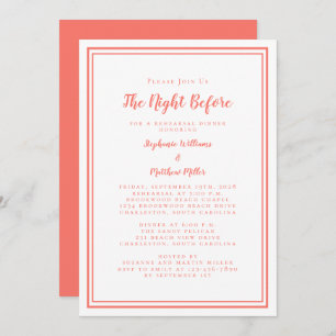 Rehearsal Dinner Wedding Night Before Coral White Invitation