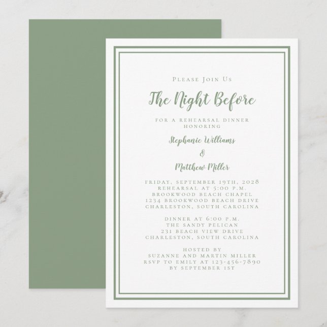 Rehearsal Dinner Wedding Night Before | Sage Green Invitation (Front/Back)