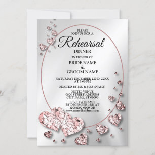 Rehearsal Dinner Wedding Party Pink Peach Hearts Invitation