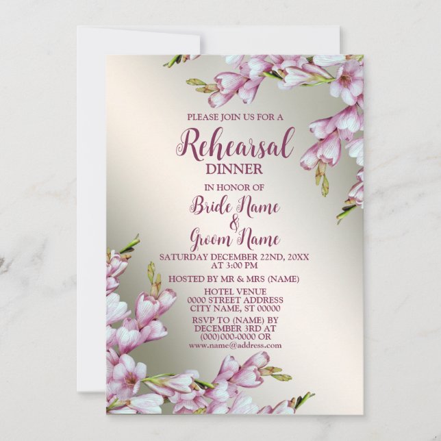 Rehearsal Dinner Wedding Party Pink White Floral Invitation (Front)