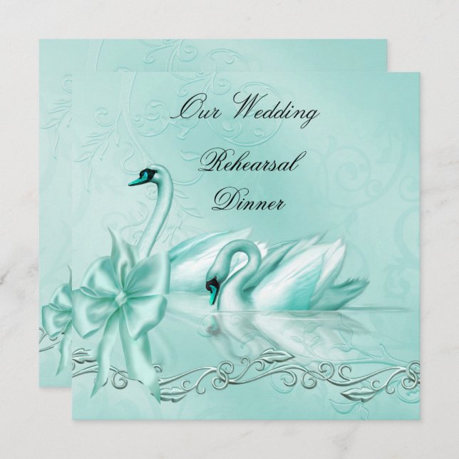 Rehearsal Dinner Wedding Teal Blue Aqua Swans Invitation (Front/Back)