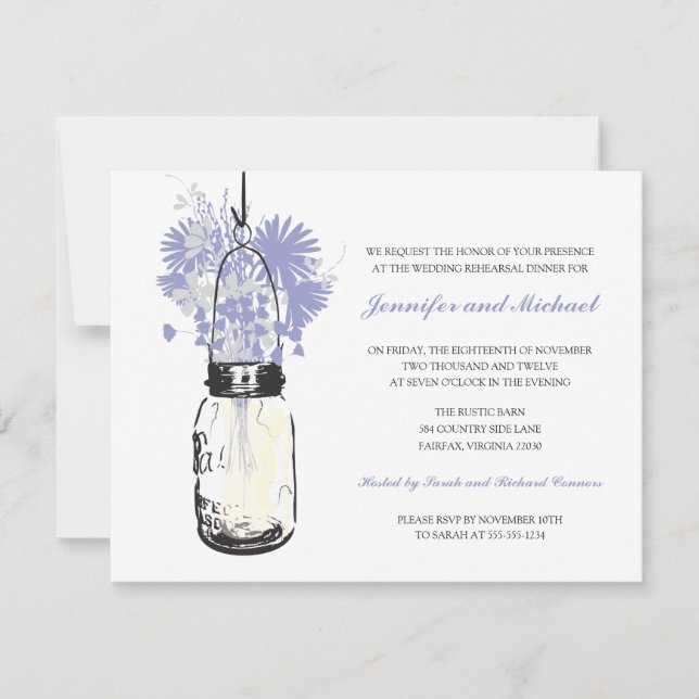 Rehearsal Dinner - Wild Flowers & Mason Jar Invitation (Front)