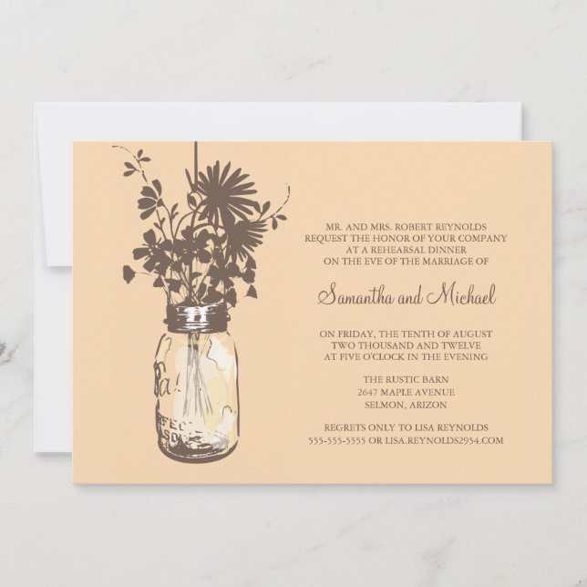 Rehearsal Dinner - Wild Flowers & Mason Jar Invitation (Front)