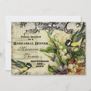 Rehearsal Dinner - Yellow Song Bird Cage Floral Invitation