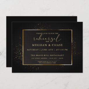 REHEARSAL   Elegant Black and Gold Glitter Invitation