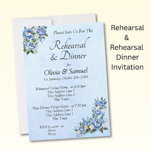 Rehearsal Invitation Card Blue Peony Wedding Set