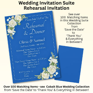 Rehearsal Invitation Card Cobalt Blue & White Rose