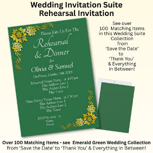 Rehearsal Invitation Card Emerald Green & Gold
