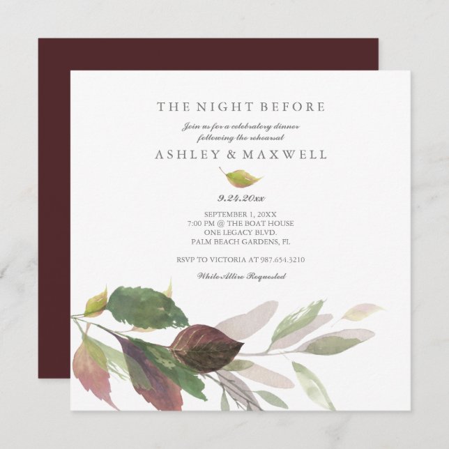 Rehearsal Invitations Watercolor Autumn Leaves (Front/Back)