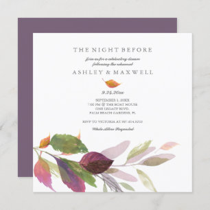 Rehearsal Invitations Watercolor Fall Leaves Plum