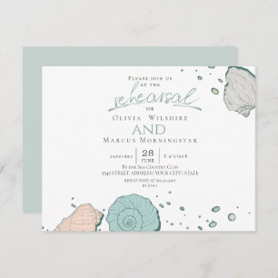 Rehearsal Modern Seashells Coral and Teal Invitation