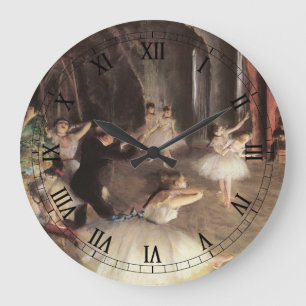 Rehearsal on the Stage by Edgar Degas Large Clock