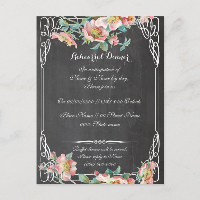 rehearsal, reception and driving direction postcard (Front)