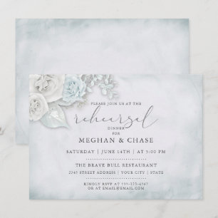 Rehearsal Vintage Ice Blue White Roses Invitation