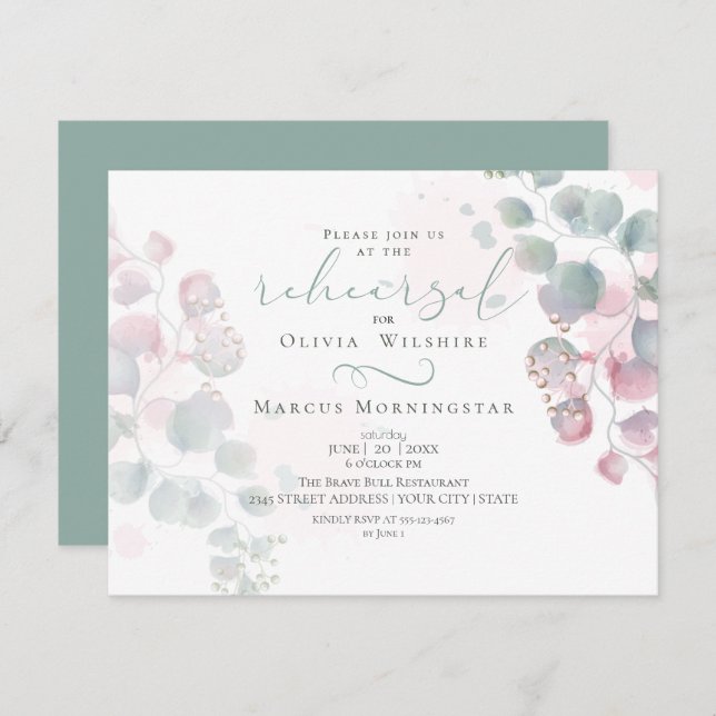 Rehearsal | Watercolor Eucalyptus Foliage Invitation (Front/Back)