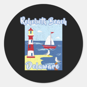 Rehoboth Beach Delaware Lighthouse Nautical Coasta Classic Round Sticker