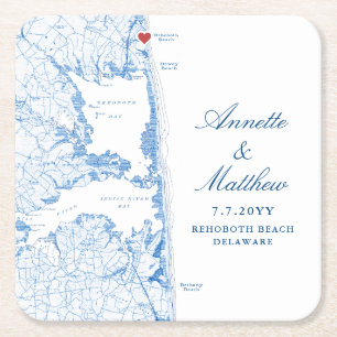 Rehoboth Beach Delaware Map Wedding Square Paper Coaster