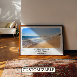 Rehoboth Beach Delaware Poster, Watercolor, Custom Poster