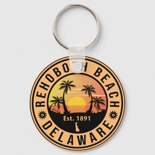 Rehoboth Beach Delaware Retro Sunset Souvenirs 60s Key Ring (Front)
