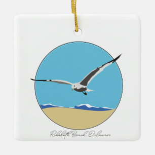 Rehoboth Beach, Delaware Sea Gull over Beach Ceramic Ornament