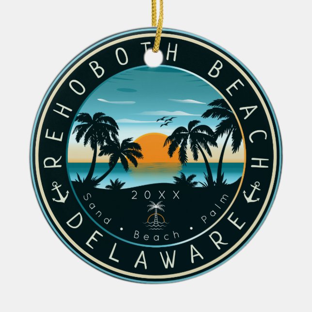 Rehoboth Beach Delaware Sunset Retro Souvenir 80s Ceramic Ornament (Front)