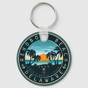 Rehoboth Beach Delaware Sunset Retro Souvenir 80s Key Ring
