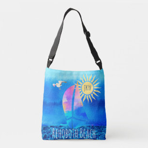 Rehoboth Beach Watercolor Sailboat Sparkling Water Crossbody Bag