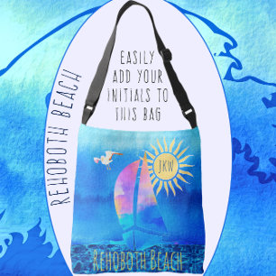 Rehoboth Beach Watercolor Sailboat Sparkling Water Crossbody Bag